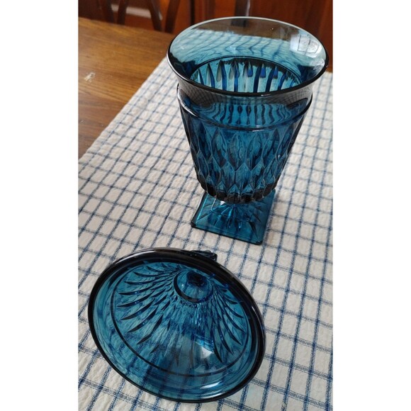vintage MCM Teal glass covered compote Hanukkah Gift Idea Christmas gift Idea - Picture 2 of 5